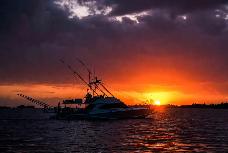 Charter boat at sunset