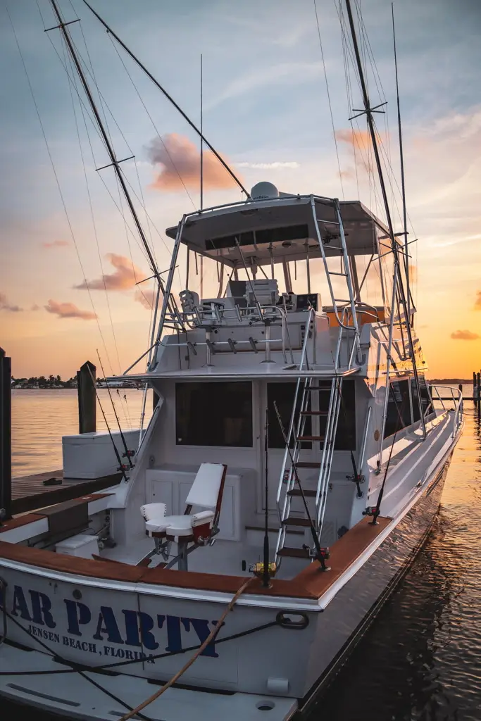 Fishing boat stern at sunset