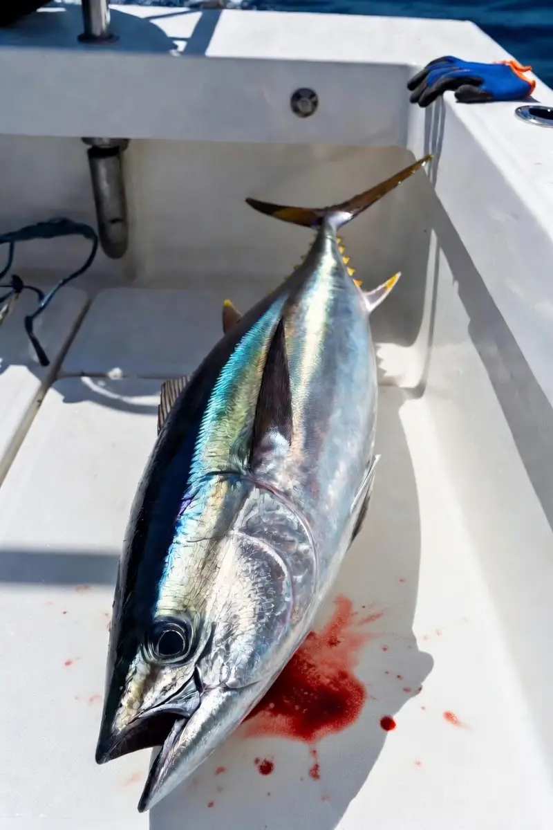 Fresh yellowfin tuna on deck